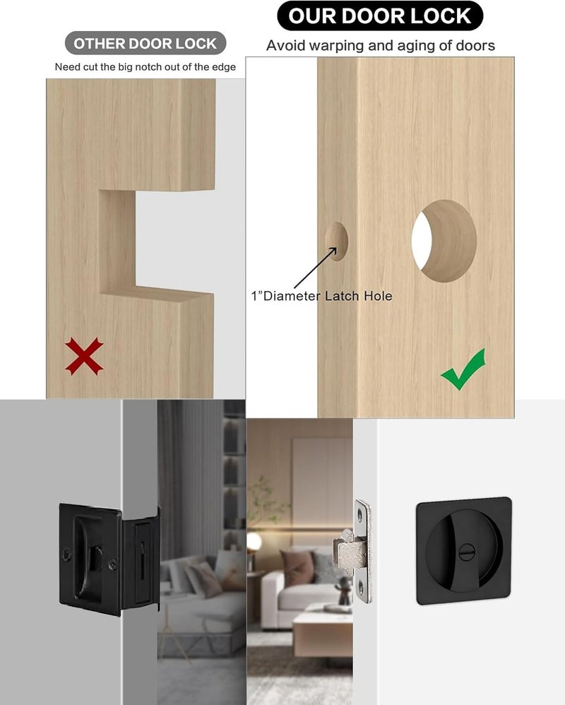 Lethato Pocket Door Hardware Black, Pocket Door Lock, Pocket Door Latch, Matte Black Contemporary Pocket Door with Privacy Lock (1 Pack, Square Rounded-Corner) - Image 4